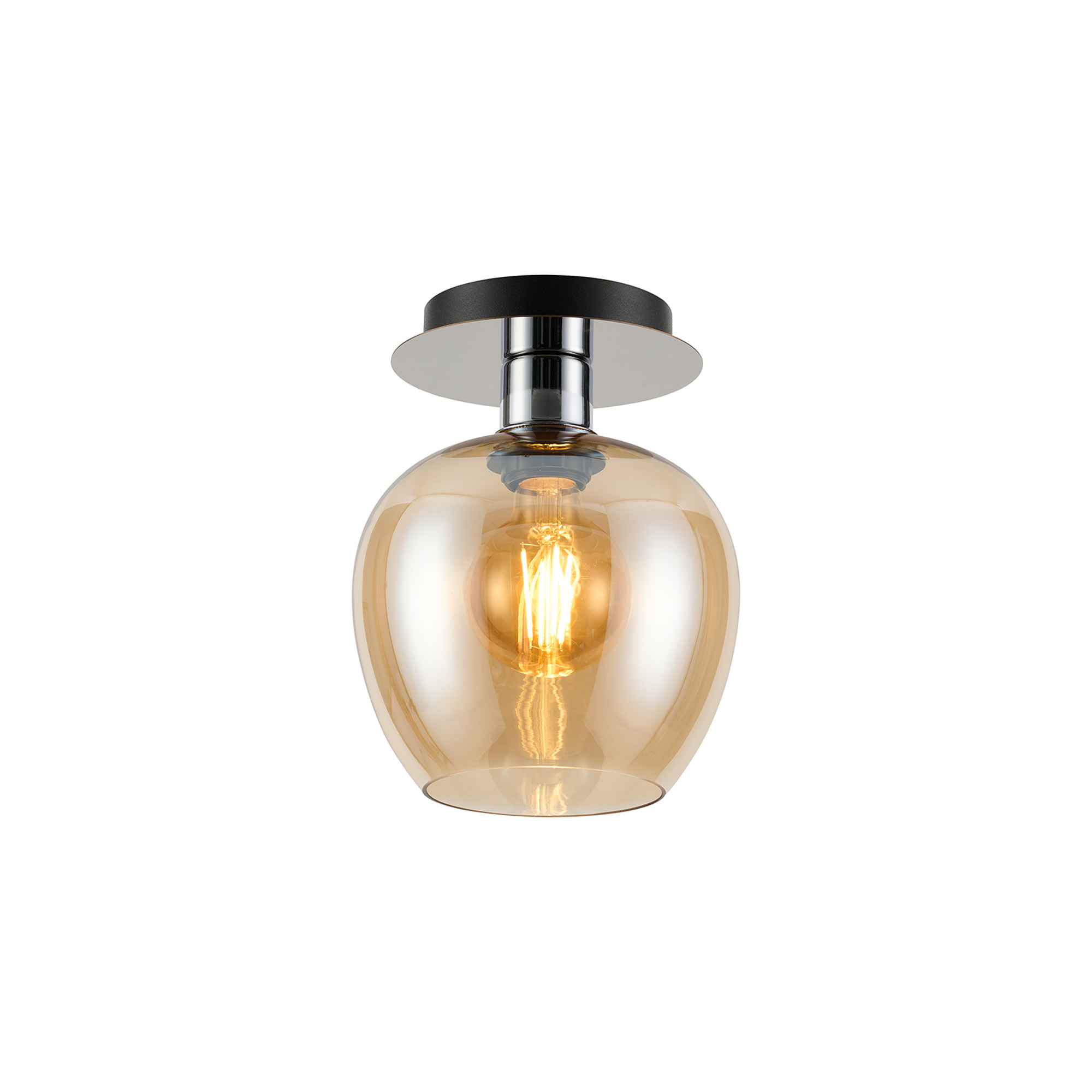 DK1336  Lori 15cm Round Ceiling Flush, 1 Light Flush Fitting E27, Polished Chrome/Amber Wine Shades